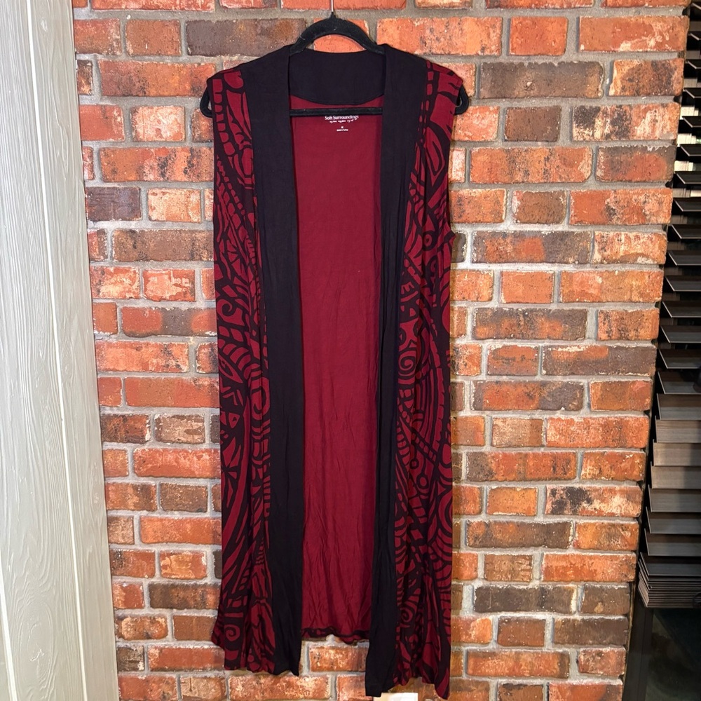 Soft Surroundings womens Serengeti open front tribal cardigan vest burgundy M